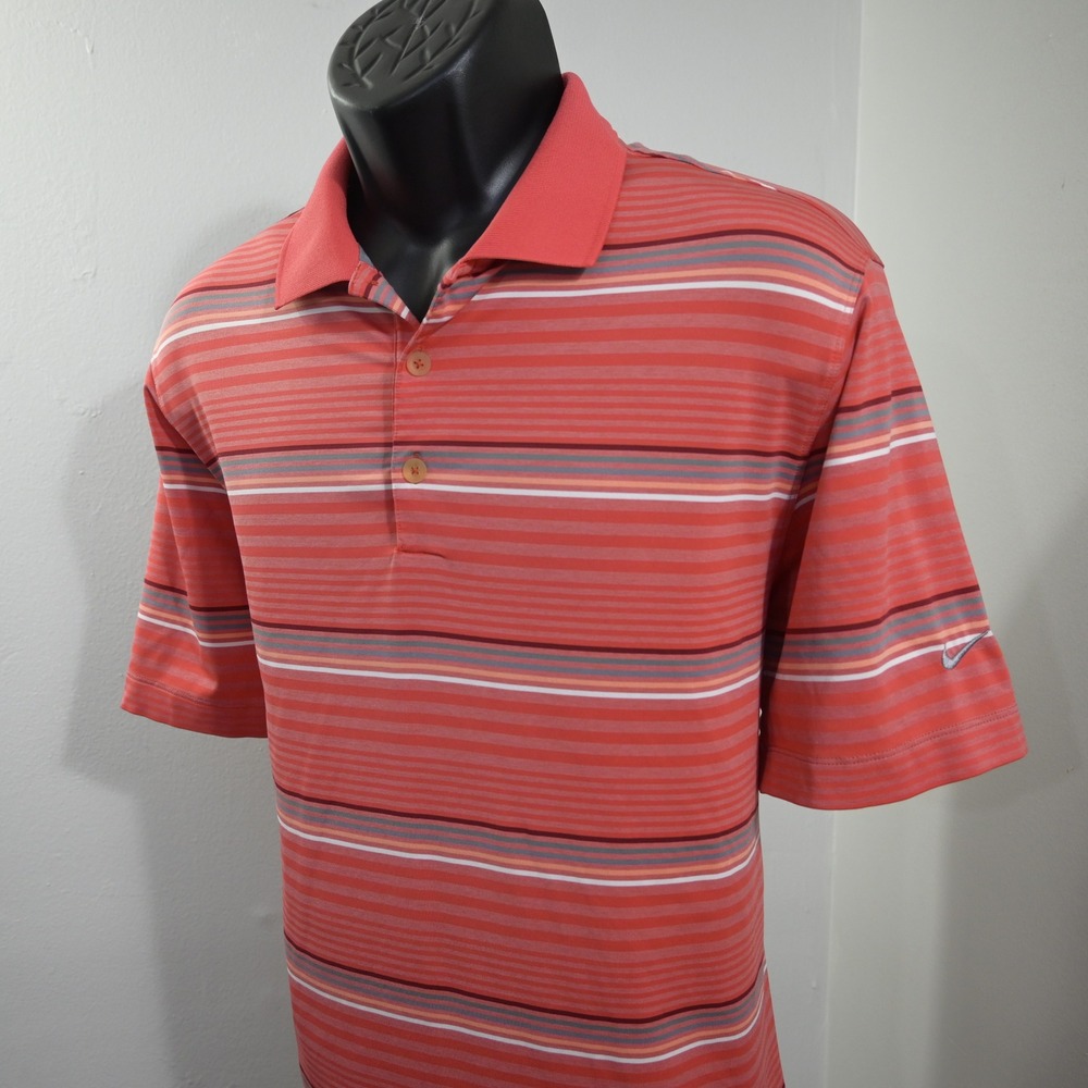 Nike Golf Polo Mens Medium Striped Dri-Fit Stretch Short Sleeve Tour Performance